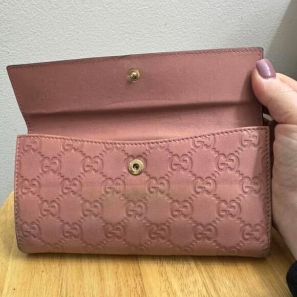 Gucci Guccissima Continental Wallet Dusty Rose Pink Heart - Picture 5 of 7